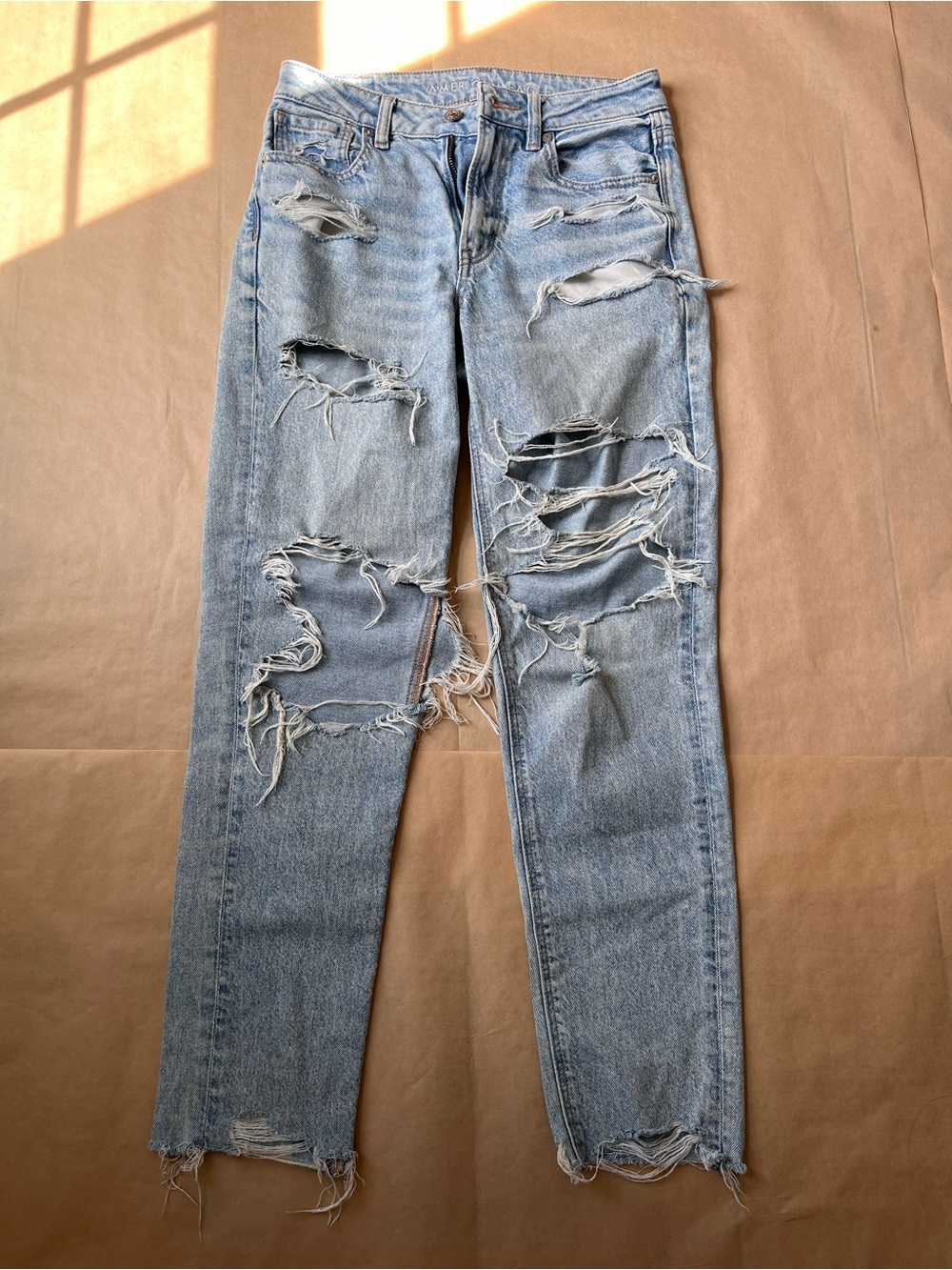 American Eagle Light Wash Ripped Mom Jeans